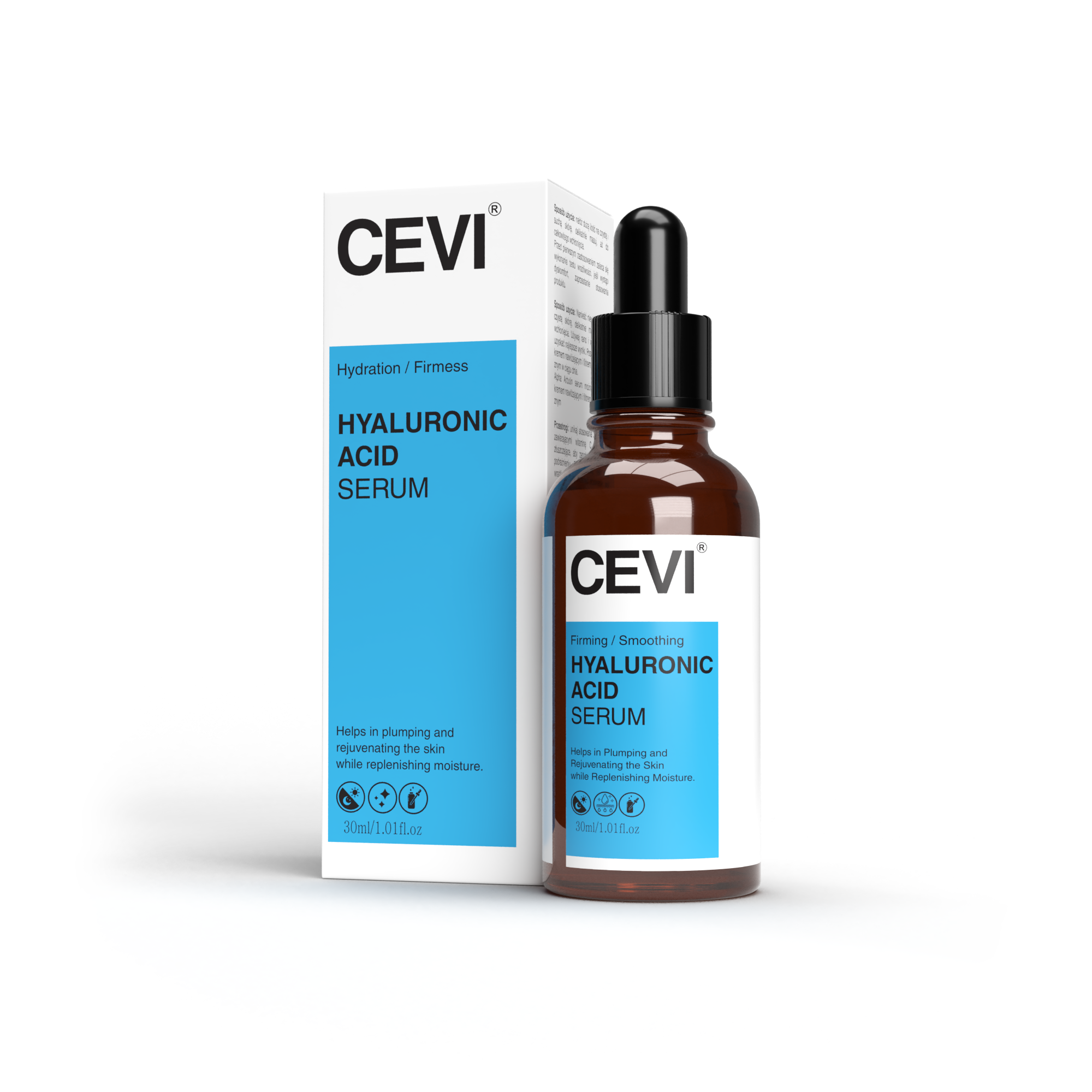 CEVI Hyaluronic Acid Serum bottle on white background
