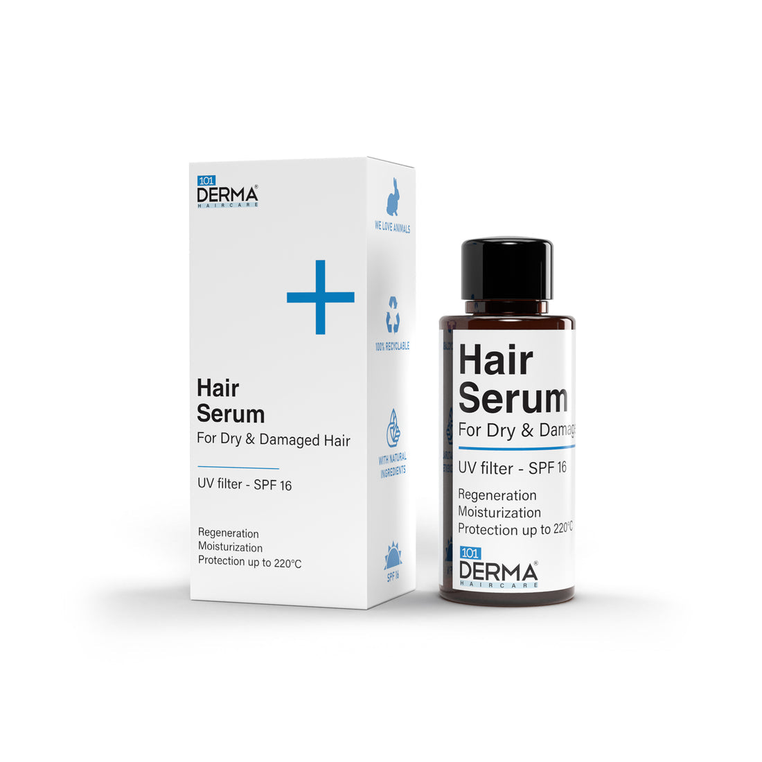 101 Derma Serum for Dry & Damaged Hair in a 50ml pump bottle with golden label