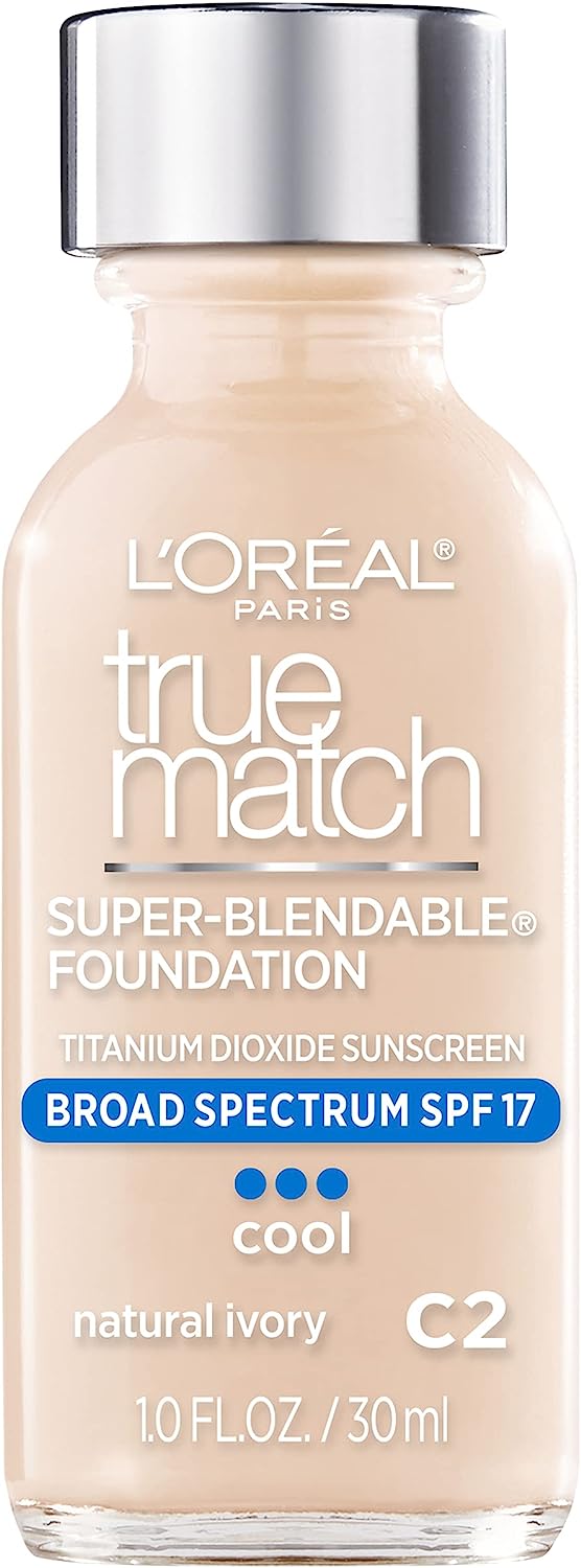 L'Oréal Paris True Match Super-Blendable Liquid Foundation bottle in Natural Ivory C2 shade