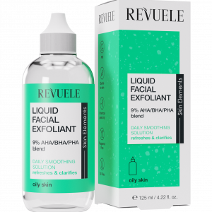 Revuele Clarifying Face Scrub 125ml bottle with pink liquid and minimalist design on white background