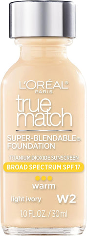 L'Oréal True Match Foundation W2 Light Ivory swatch on a fair warm skin tone