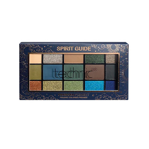Technic Pressed Pigment Eyeshadow Palette in Spirit Guide, featuring six colour families from warm neutrals to cool blues