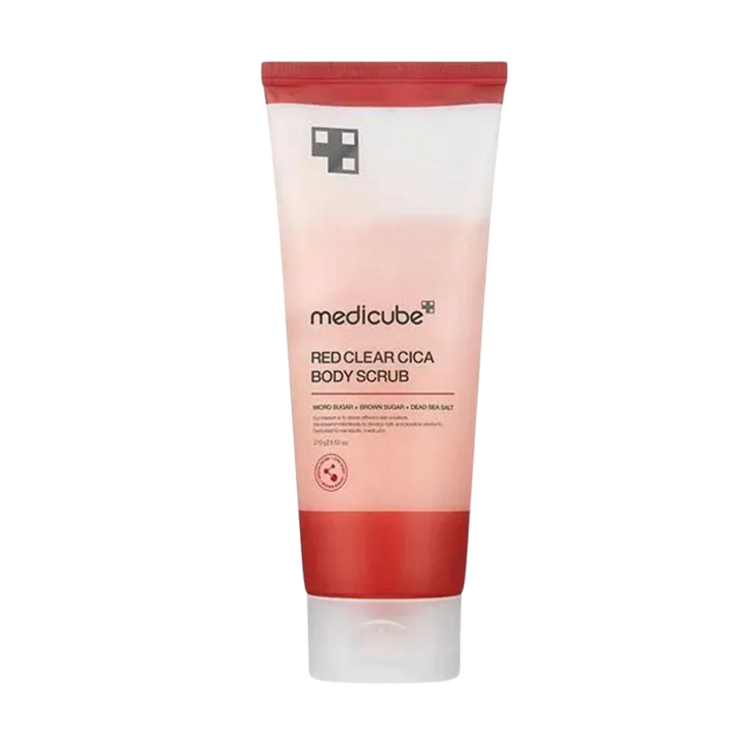 Red Clear Cica Body Scrub 270g front packaging with cica leaf design