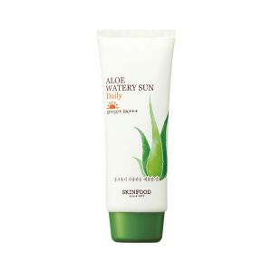 Skin Food Aloe Watery Sun Waterproof SPF50+ PA+++ 50ml tube packaging, front view with brand and SPF label