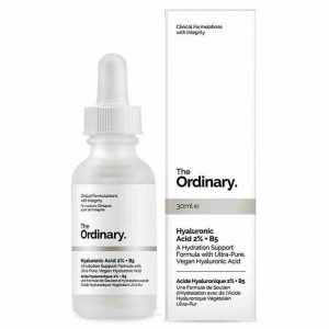 The Ordinary Hyaluronic Acid 2% + B5 30ML serum dropper bottle with white label on a clean surface.