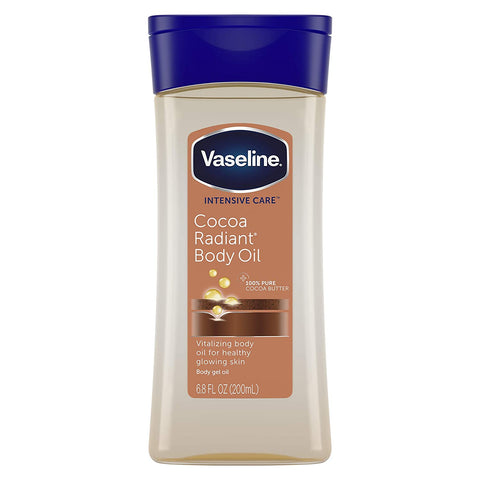 Close-up of Vaseline Cocoa Radiant body gel oil application on skin