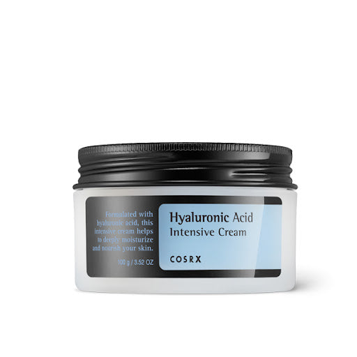 Cosrx Hyaluronic Acid Intensive Cream 100g jar with white cap, showcasing the product packaging