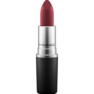 MAC Matte Lipstick 603 Diva bullet in deep burgundy shade on white background