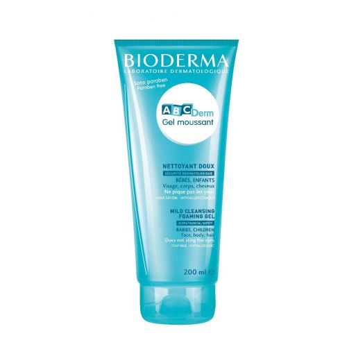 Bioderma ABC Derm Gel Moussant 200ml bottle for babies and children, gentle cleansing gel