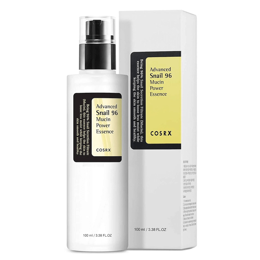 Cosrx Snail 96 Mucin Power Essence 100ml bottle, transparent gel serum with pump dispenser
