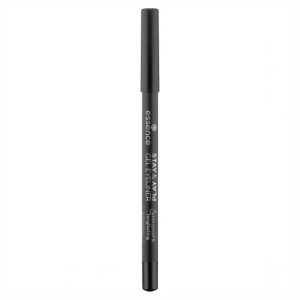 essence STAY & PLAY GEL EYELINER 01 full product packaging with black lid and clear container showing gel pot
