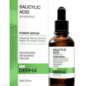 101 Derma Salicylic Acid Power Serum in a sleek 30mL glass bottle with dropper, white and blue label
