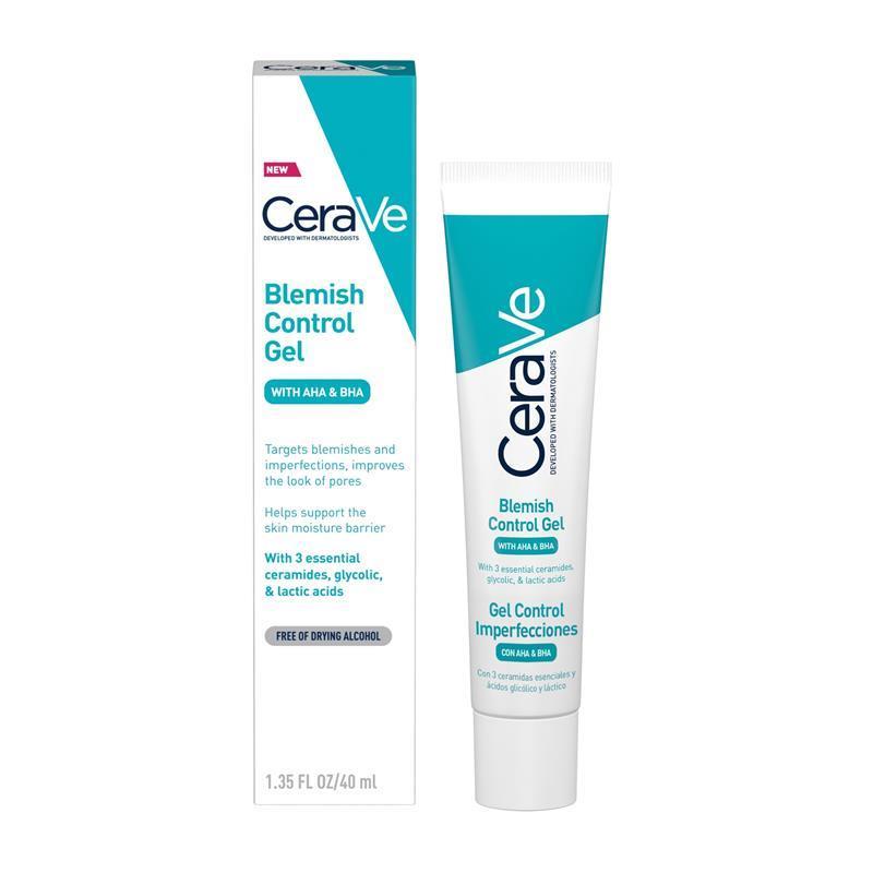 CeraVe Blemish Control Gel 40ml tube on a white surface, highlighting the clean packaging