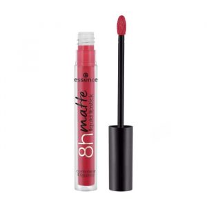 essence Liquid Lipstick 8h Matte in Classic Red shade, full-size tube with black cap and clear body showing product colour