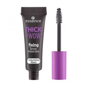 essence Thick & Wow! Fixing Brow Mascara in shade 04 Espresso Brown, front view with applicator