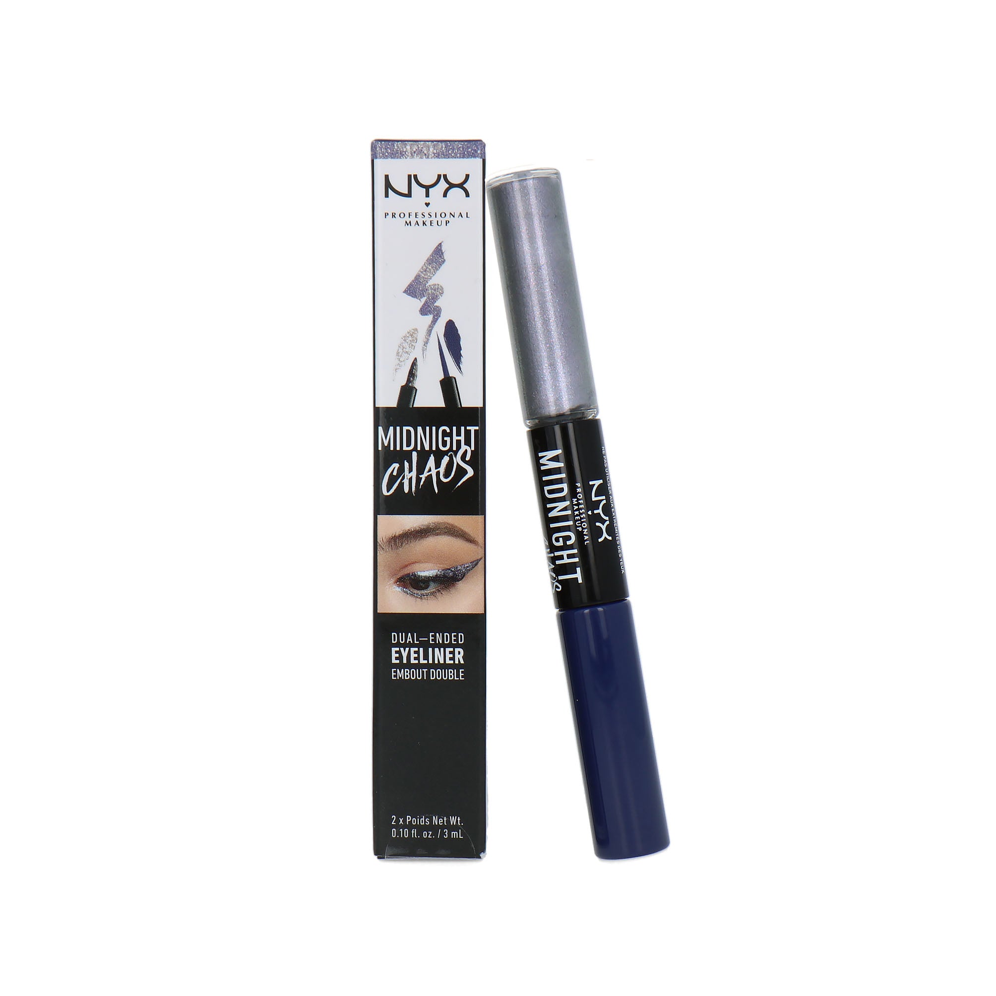 NYX Midnight Chaos Dual Ended Eyeliner in Purple/Mirror, 3ML size, dual-ended applicator