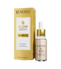 Revuele Glow Drops Golden Hour 20ML bottle with golden shimmer liquid