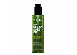 Revuele Cleansing Oil 200Ml bottle on white background, showing transparent oil texture