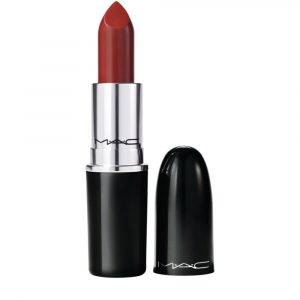 MAC Powder Kiss Lipstick in shade Glossed And Found, full-size 0.1 oz tube with rose-gold packaging and black cap