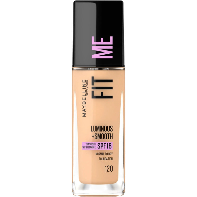 Maybelline Fit Me Luminous Smooth Foundation 120 Classic Ivory bottle front view with pump