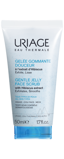 Uriage Gentle Jelly Face Scrub 50ml tube packaging on white background
