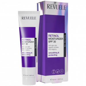 Revuele Retinol Moisturizer SPF 30 in a white tube with blue accents, 40 ml packaging