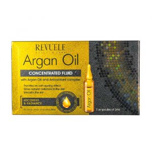 Revuele Argan Concentrated Fluid Ampoules 7x2 ml packaging box with seven individual glass ampoules
