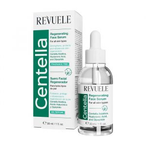 Revuele Centella Regenerating Facial Serum in a sleek 30ml bottle with a dropper, showcasing the clear serum texture.