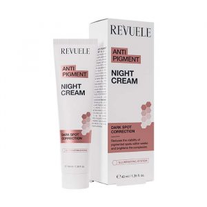 Revuele Anti Pigment Dark Spot Night Cream jar with golden cap on white background