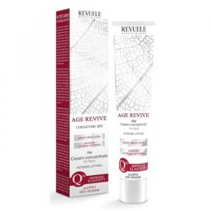 Revuele Age Revive Day Cream-Concentrate Q10 50ML jar on a clean white surface, showing the silver lid and product label
