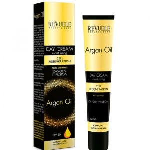 Revuele Facial Day Cream Argan Oil 50ml – white jar with gold cap, front view