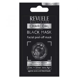 Revuele Active Charcoal Peel Off Black Mask 15ml tube on clean white background showing the black formula