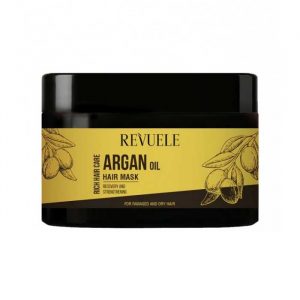 Revuele Argan Hair Mask 360ml white tub with gold lid on clean surface