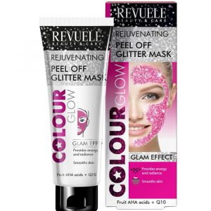 Revuele Peel Off Glitter Mask Pink 80 ml tube front view with pink shimmer