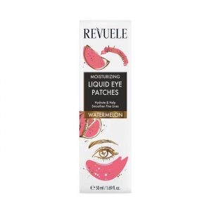 Revuele Watermelon Liquid Eye Patches 50ml jar on a white surface, showing the pink gel patches
