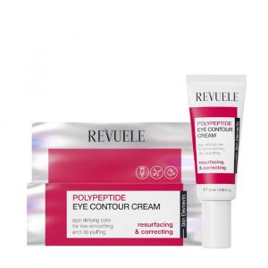 Revuele Polypeptide Anti-Aging Eye Contour Cream 25 ml jar with gold and white packaging on a clean surface