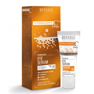 Revuele Vitanorm C+ Hydrogel Eye Serum in a sleek white tube with orange accents, 25 ml size