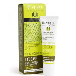 Revuele New Way Hydrating Face Serum in a white dropper bottle on a clean background