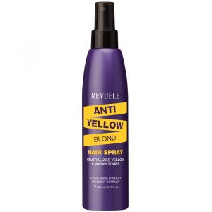 Revuele Anti-Yellow Blond Hair Spray 200ml bottle with purple liquid