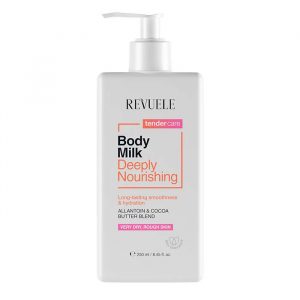 Revuele Tender Care Deeply Nourishing Body Milk 250ML bottle, front view, with pink and white packaging against a clean background