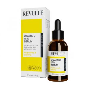 Revuele Vitamin C Serum 15% in a glass dropper bottle, 30 ml, for brightening and unifying skin tone