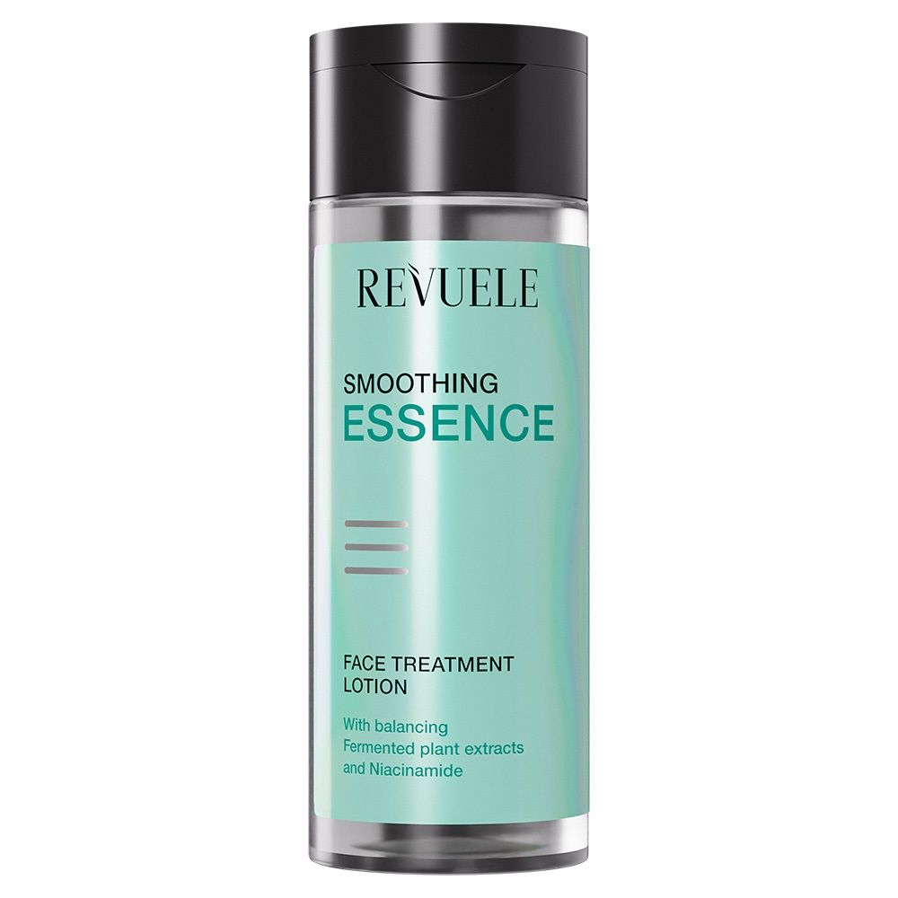 Revuele Smoothing Face Essence 150 ml bottle with minimalist white packaging and dropper cap on clean background