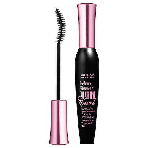 Bourjois Volume Glamour Ultra Curl Mascara in black packaging with roller brush applicator