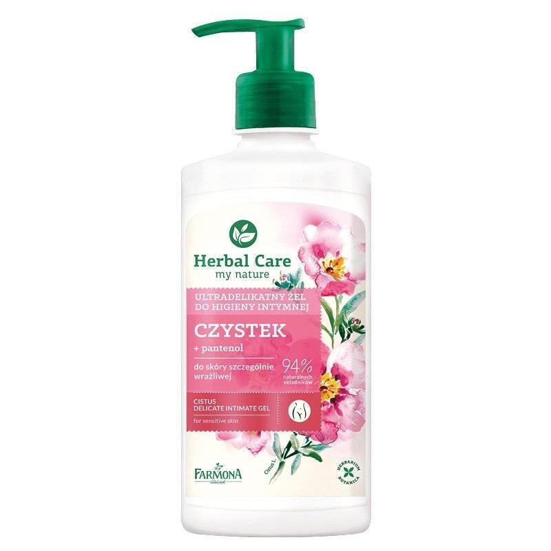 Farmona Herbal Care Ultra Cistus Gentle Intimate Hygiene Gel in a 330ml white bottle with herbal illustrations