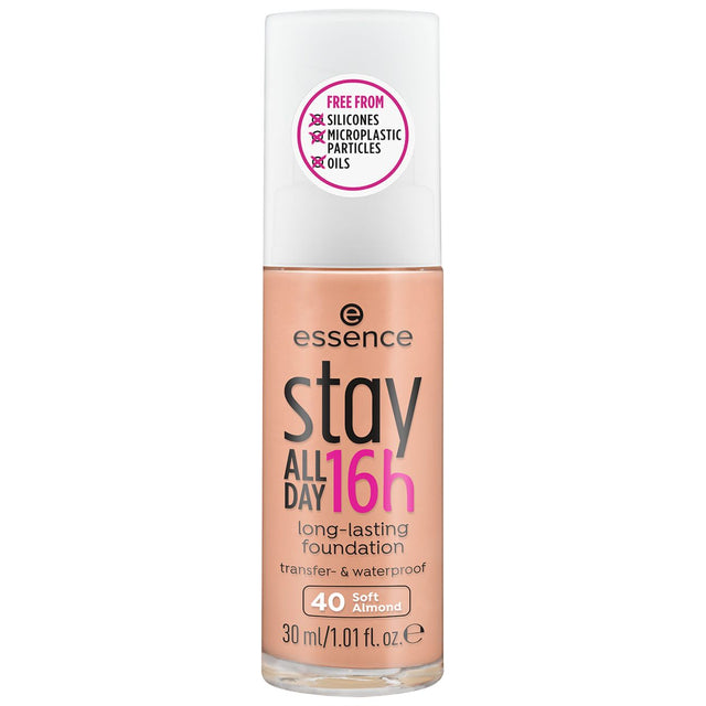 Essence Stay All Day 16H Long-Lasting Foundation 40 Soft Almond 30ml bottle on white background