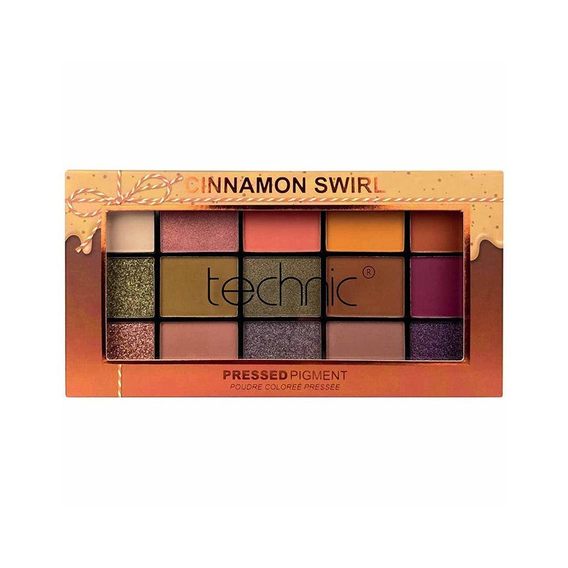 Technic Cosmetics 15 Color Eyeshadow Palette Cinnamon Swirl open showing all shades