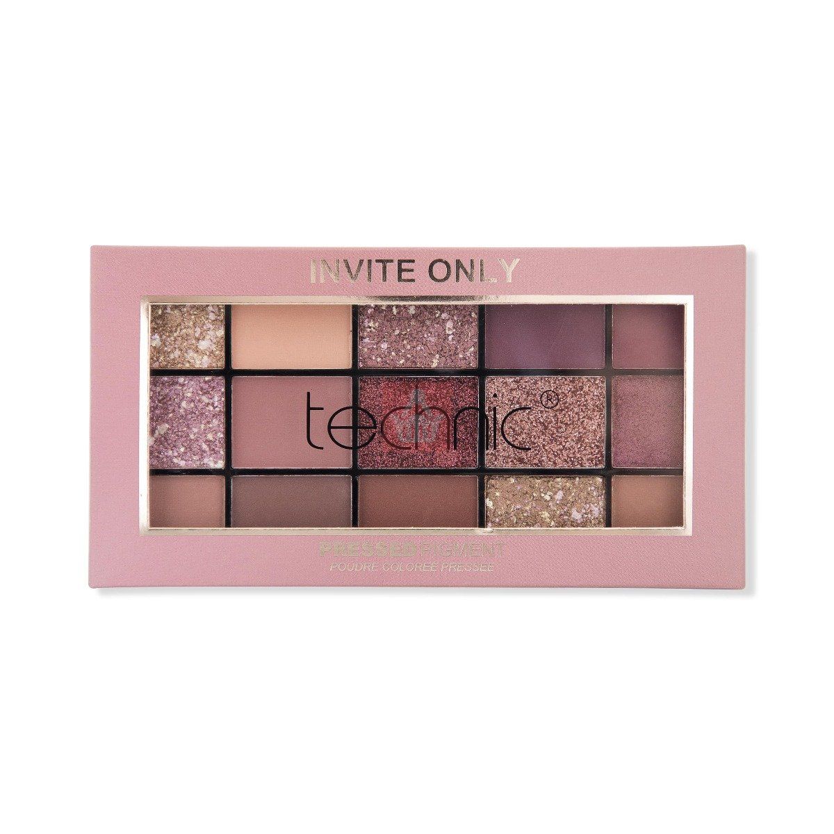 Technic 15 Color Eye Shadow Palette Invite Only 21.9g open displaying 15 vibrant shades from shimmer to satin