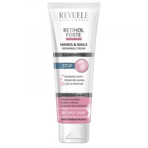 Revuele Rentinol Hand & Nail Cream 100Ml tube with soft-focus background