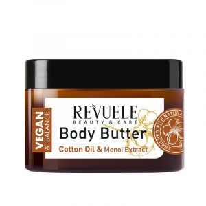 Revuele Body Butter Veg & Bal in a white tub with green and gold accents, 360ml size