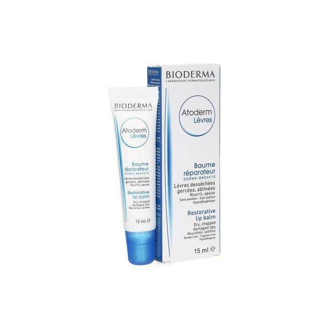 Bioderma Atoderm Repairing Lip Balm 15ml tube on white background